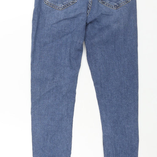 Topshop Womens Blue Cotton Skinny Jeans Size 26 in L26 in Regular Zip - Distressed Hem Detail
