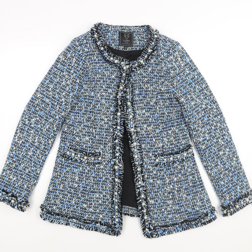Luxy Womens Blue Jacket Size M Hook & Eye - Raw Edge Pearl Detail