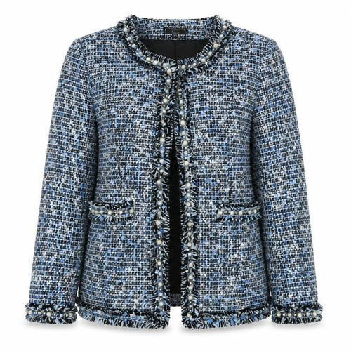 Luxy Womens Blue Jacket Size M Hook & Eye - Raw Edge Pearl Detail