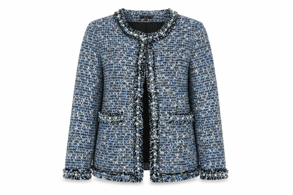 Luxy Womens Blue Jacket Size M Hook & Eye - Raw Edge Pearl Detail