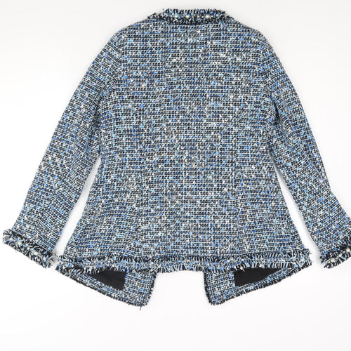 Luxy Womens Blue Jacket Size M Hook & Eye - Raw Edge Pearl Detail