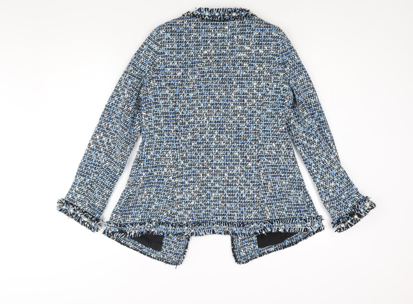 Luxy Womens Blue Jacket Size M Hook & Eye - Raw Edge Pearl Detail