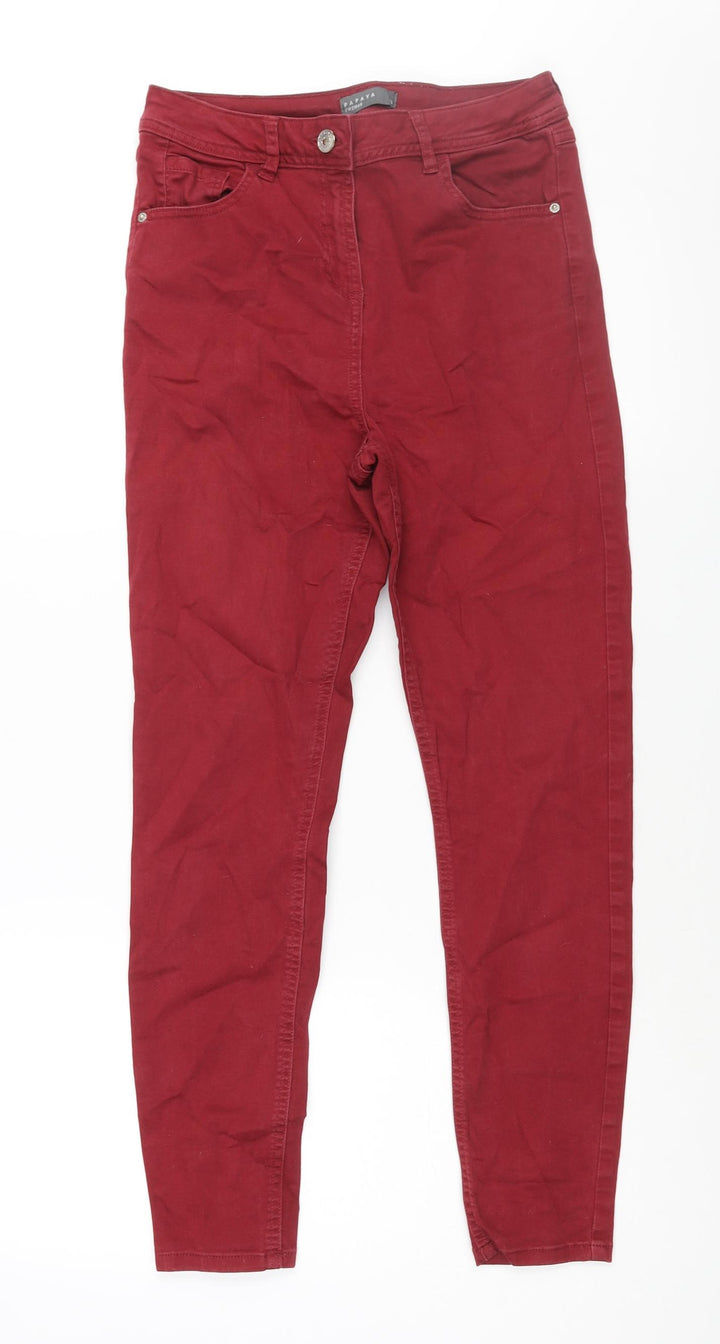 Papaya Womens Red Cotton Skinny Jeans Size 10 L27 in Regular Zip