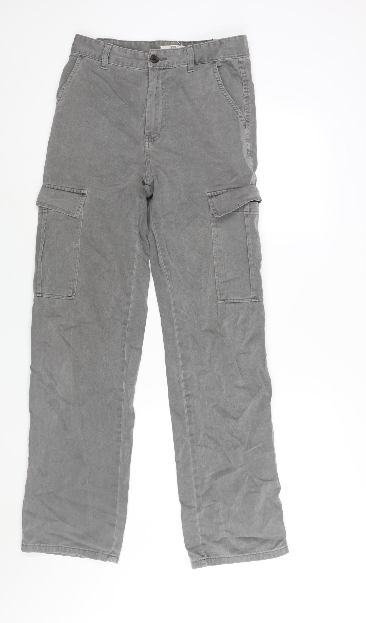 Stradivarius Womens Grey Cotton Straight Jeans Size 8 L31 in Regular Zip - Cargo Style