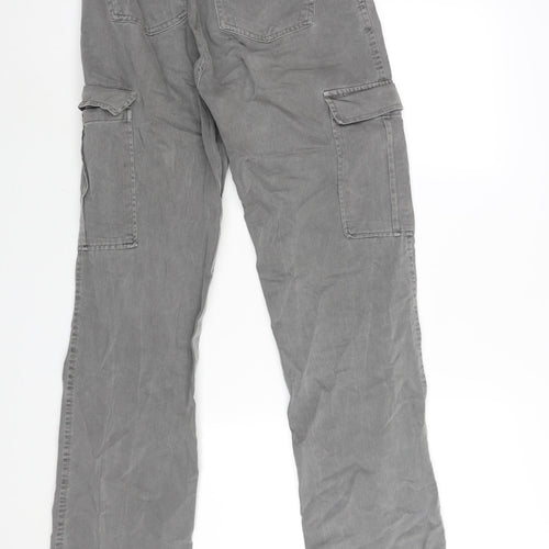 Stradivarius Womens Grey Cotton Straight Jeans Size 8 L31 in Regular Zip - Cargo Style