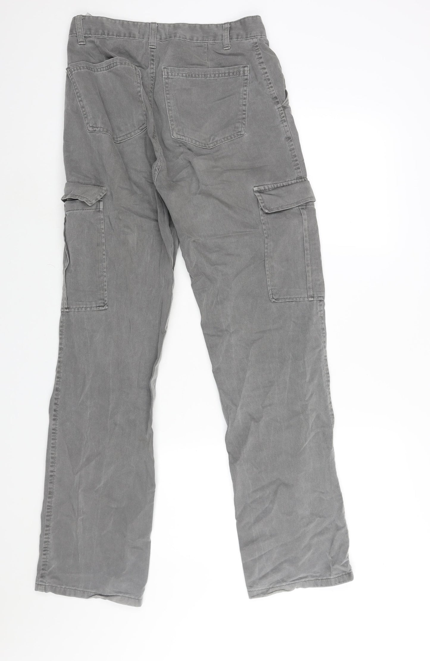 Stradivarius Womens Grey Cotton Straight Jeans Size 8 L31 in Regular Zip - Cargo Style