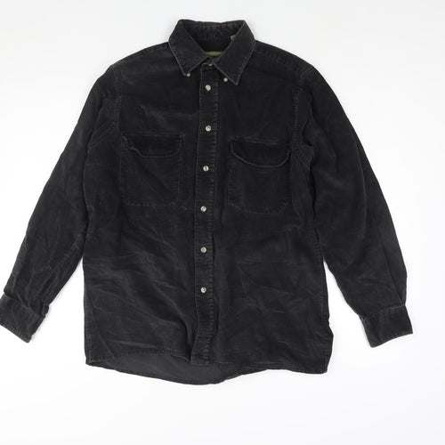Glen Scotney Mens Black Cotton Button-Up Size M Collared Button
