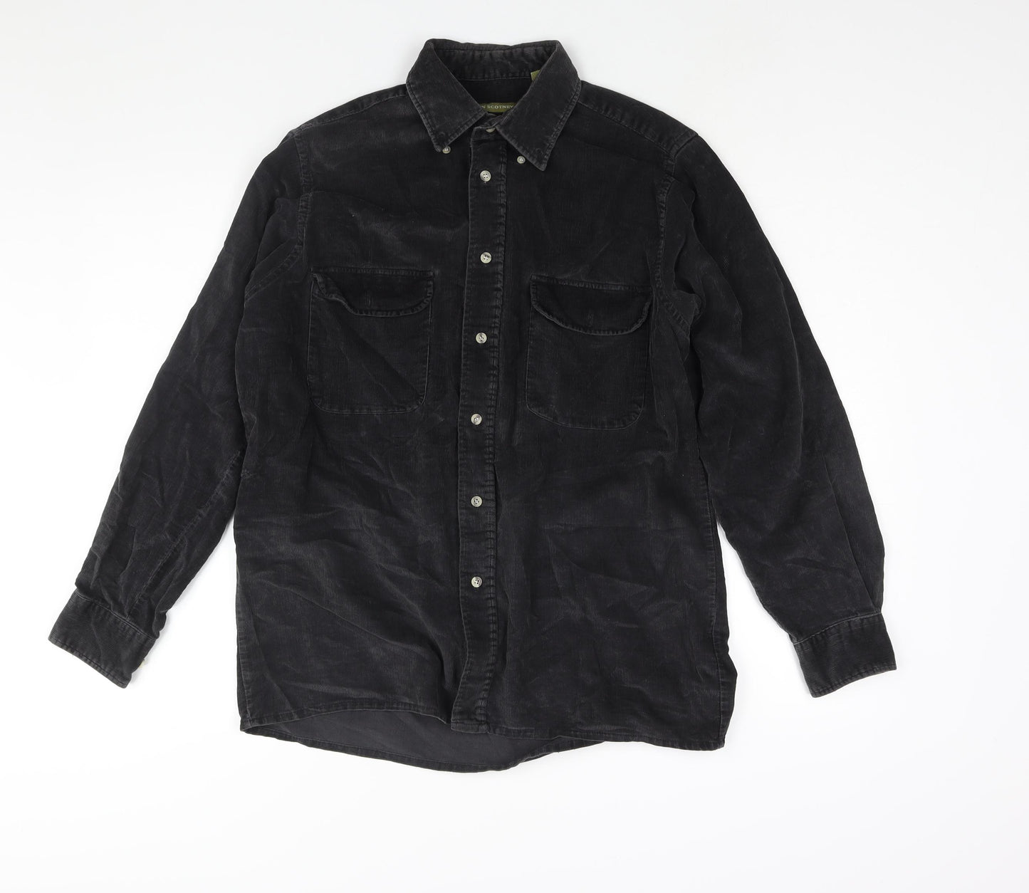 Glen Scotney Mens Black Cotton Button-Up Size M Collared Button