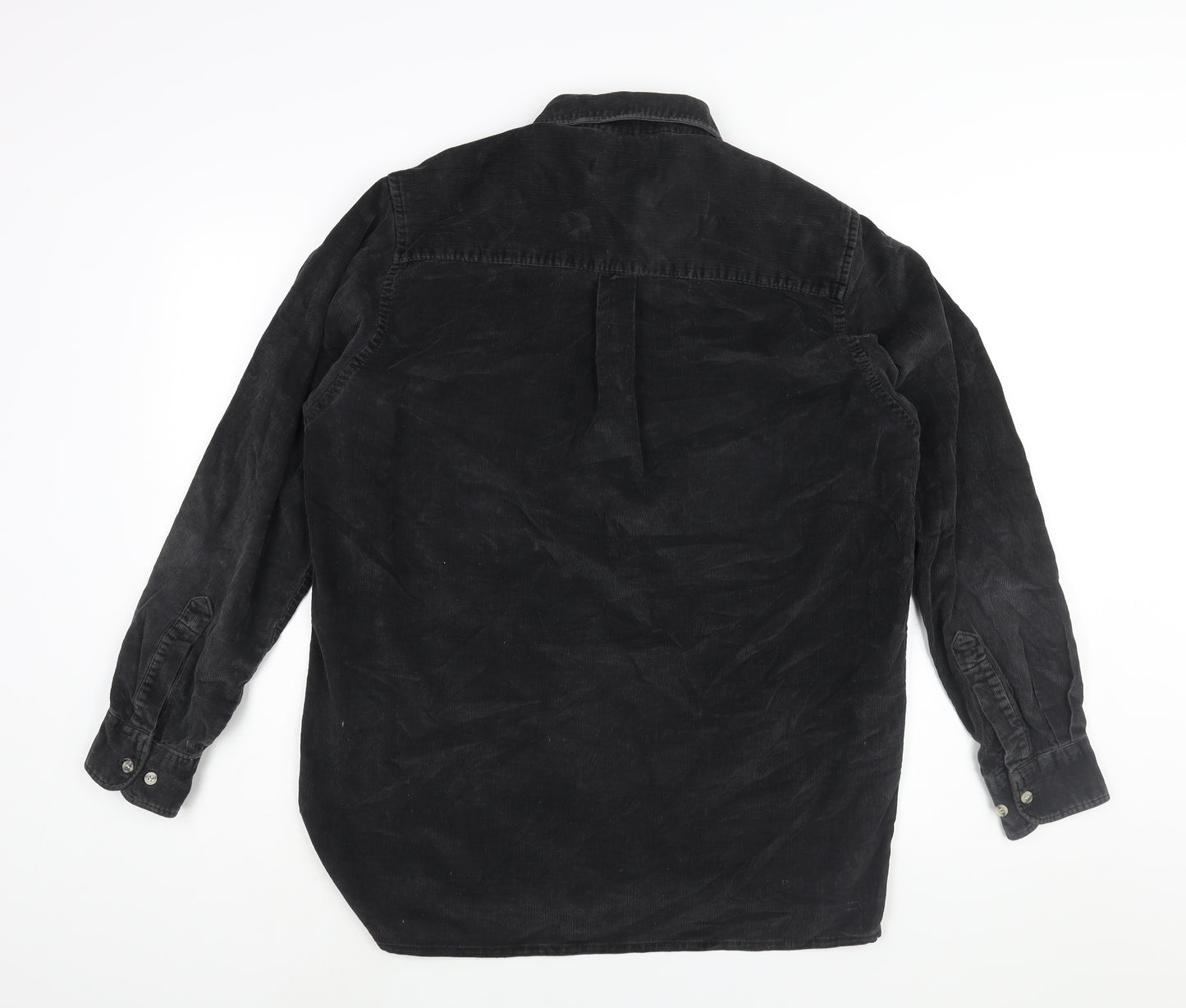 Glen Scotney Mens Black Cotton Button-Up Size M Collared Button