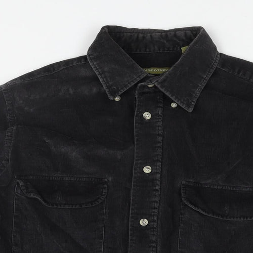 Glen Scotney Mens Black Cotton Button-Up Size M Collared Button