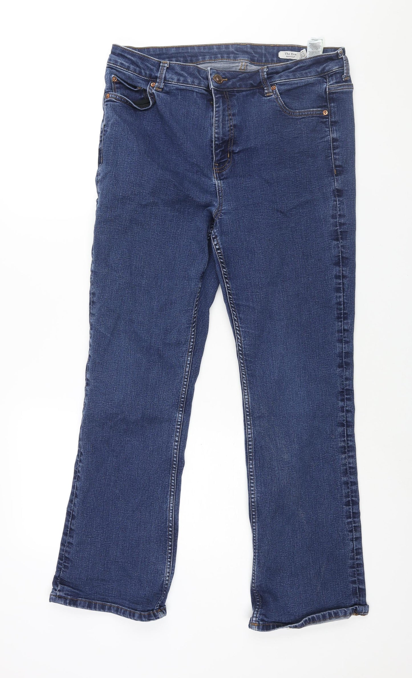 Marks and Spencer Womens Blue Cotton Bootcut Jeans Size 18 L28 in Regular Zip