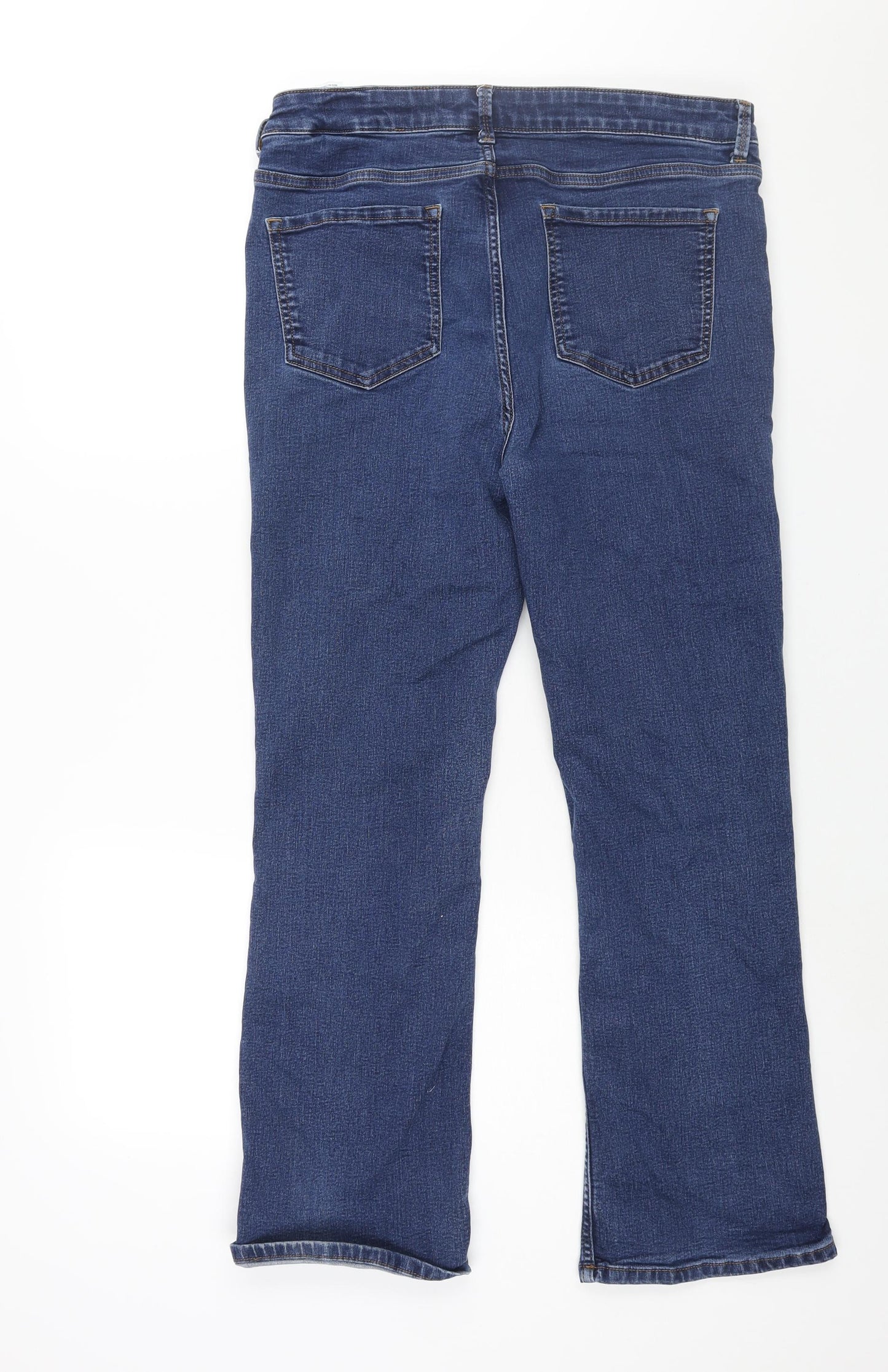 Marks and Spencer Womens Blue Cotton Bootcut Jeans Size 18 L28 in Regular Zip