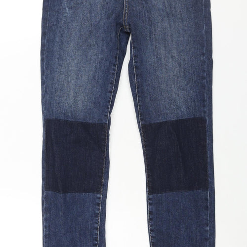 Marks and Spencer Womens Blue Cotton Tapered Jeans Size 8 L28 in Regular Zip - Patch Detail