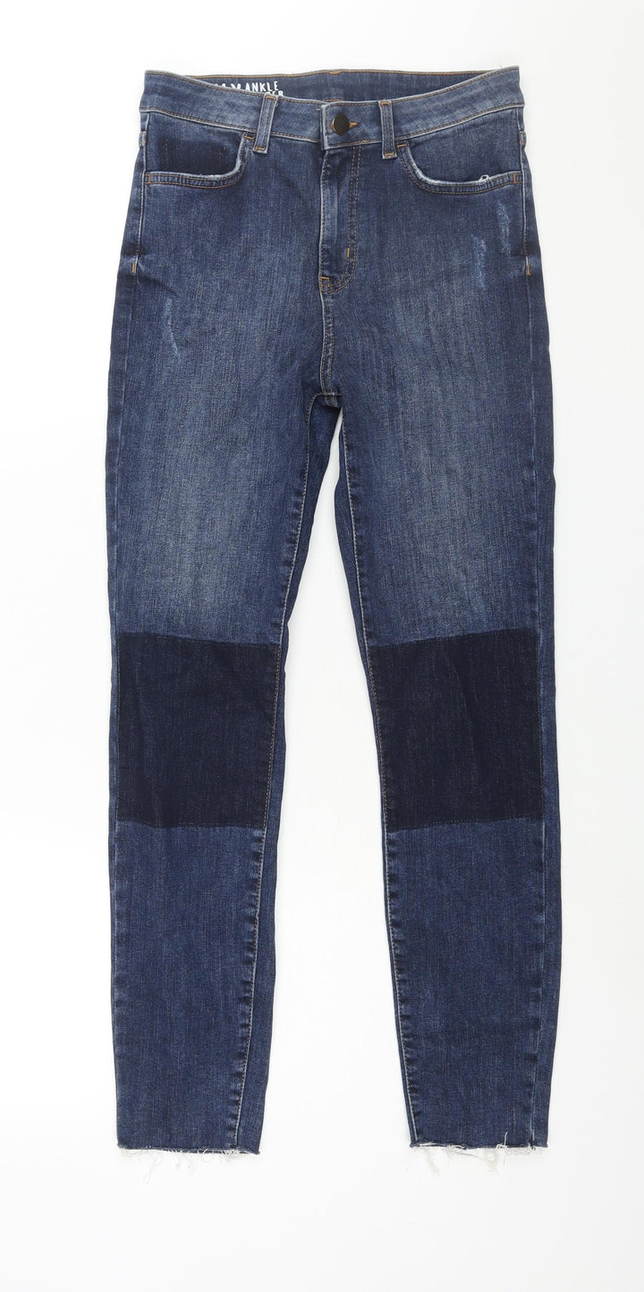 Marks and Spencer Womens Blue Cotton Tapered Jeans Size 8 L28 in Regular Zip - Patch Detail