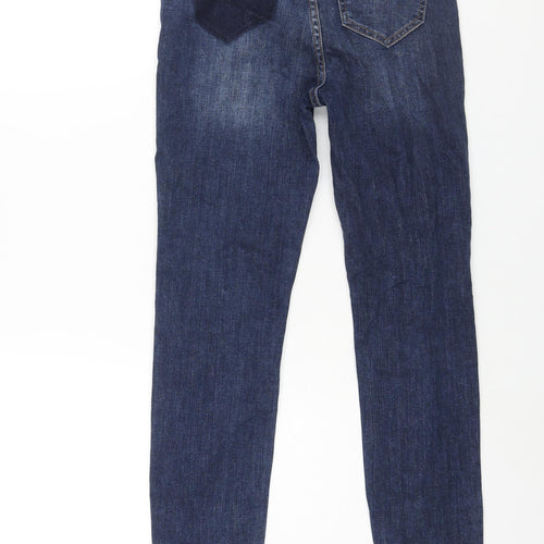 Marks and Spencer Womens Blue Cotton Tapered Jeans Size 8 L28 in Regular Zip - Patch Detail