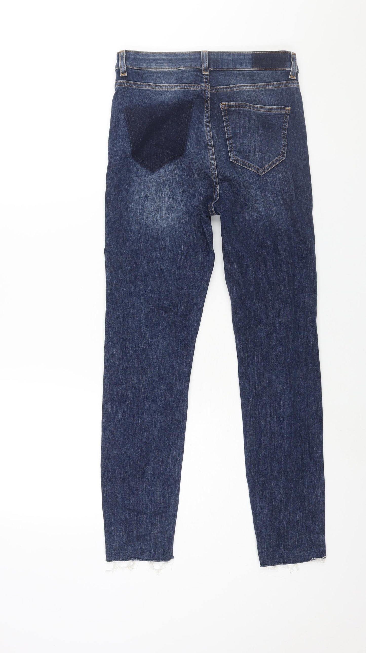 Marks and Spencer Womens Blue Cotton Tapered Jeans Size 8 L28 in Regular Zip - Patch Detail