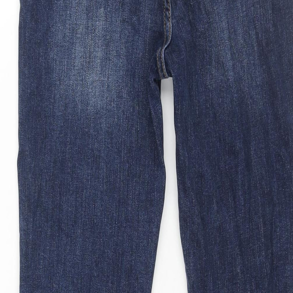 Marks and Spencer Womens Blue Cotton Tapered Jeans Size 8 L28 in Regular Zip - Patch Detail