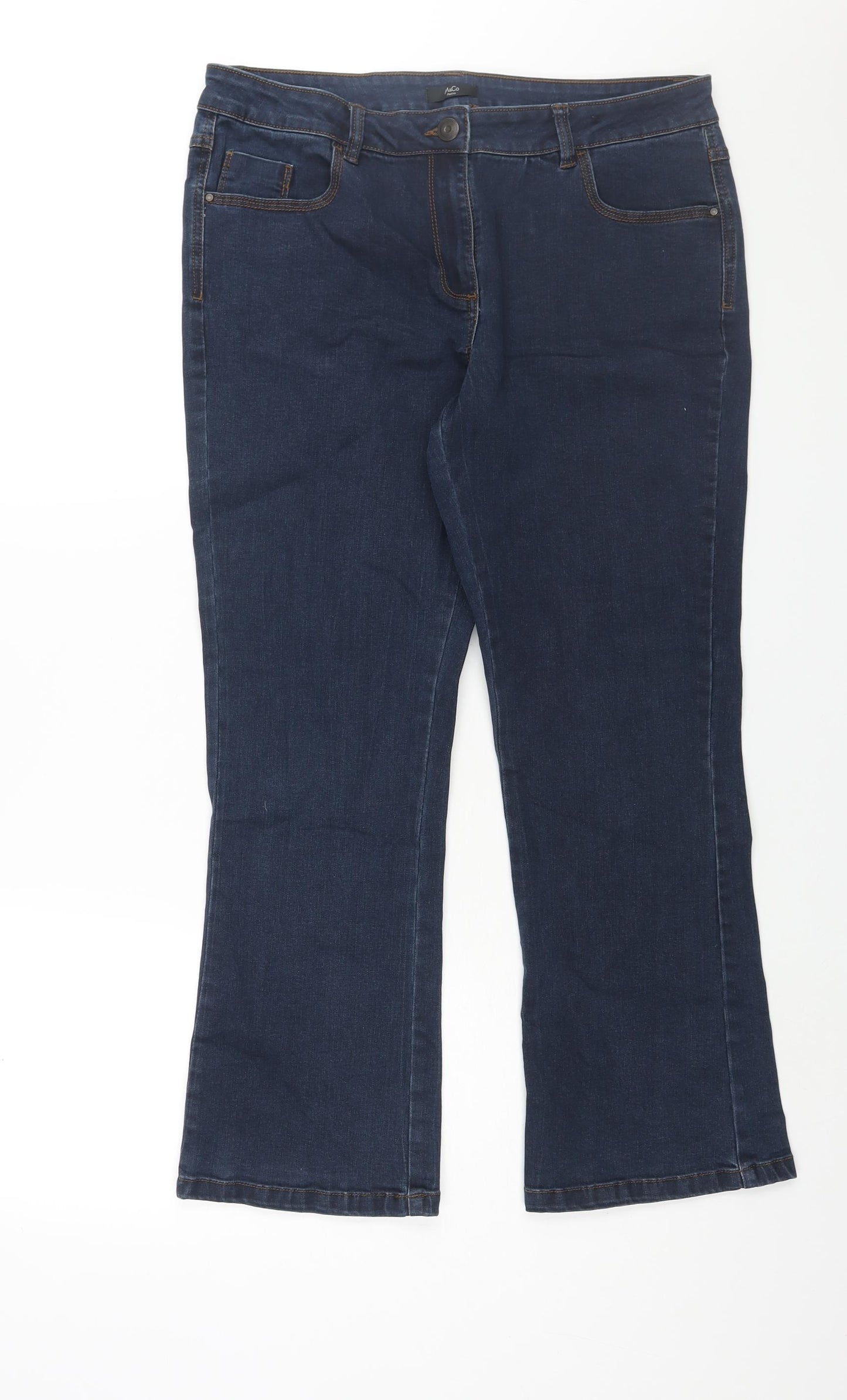 M&Co Womens Blue Cotton Bootcut Jeans Size 14 L28 in Regular Zip