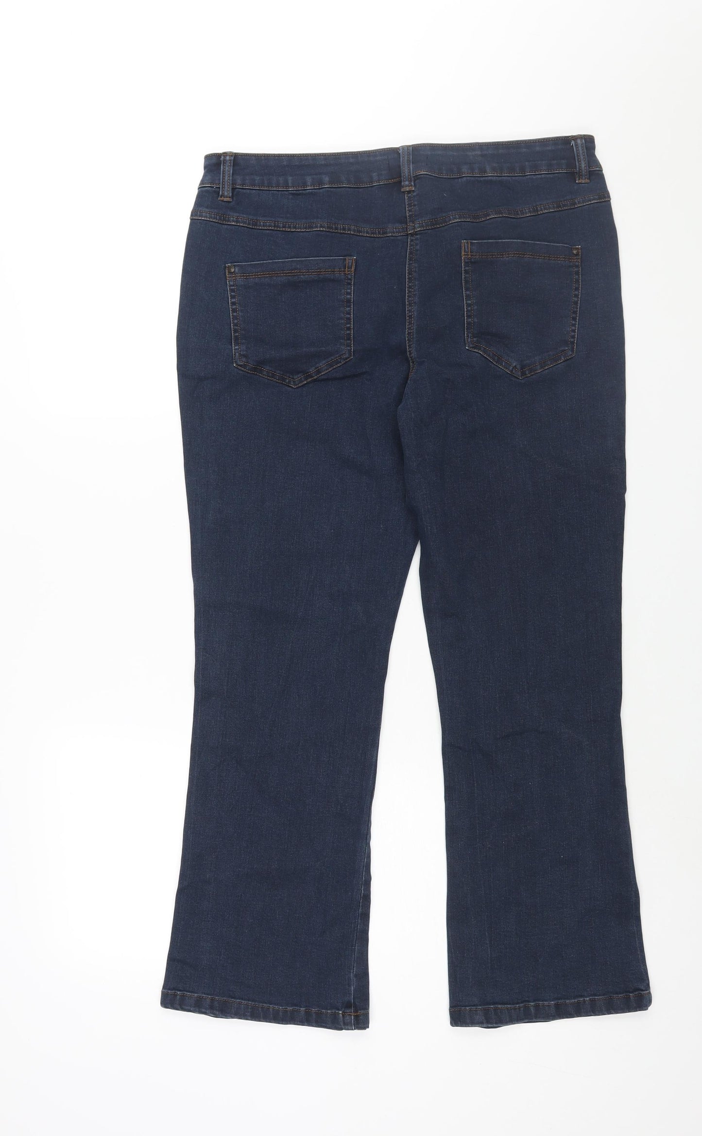 M&Co Womens Blue Cotton Bootcut Jeans Size 14 L28 in Regular Zip