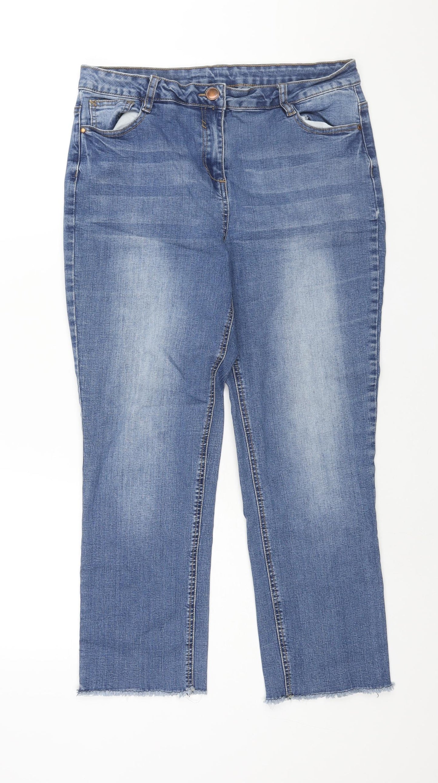 George Womens Blue Cotton Cropped Jeans Size 14 L24 in Regular Zip