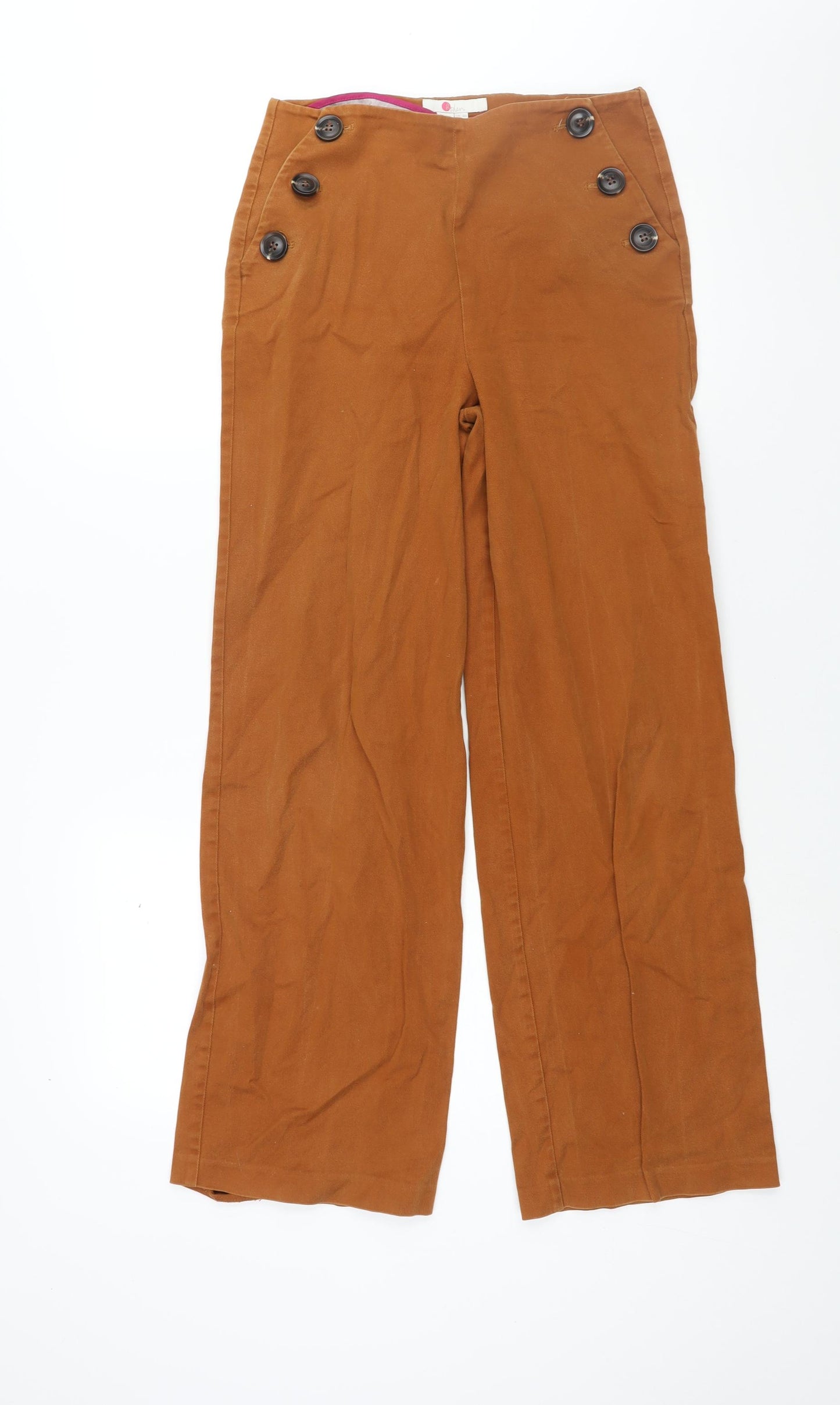 Boden Womens Brown Cotton Trousers Size 8 L29 in Regular Button