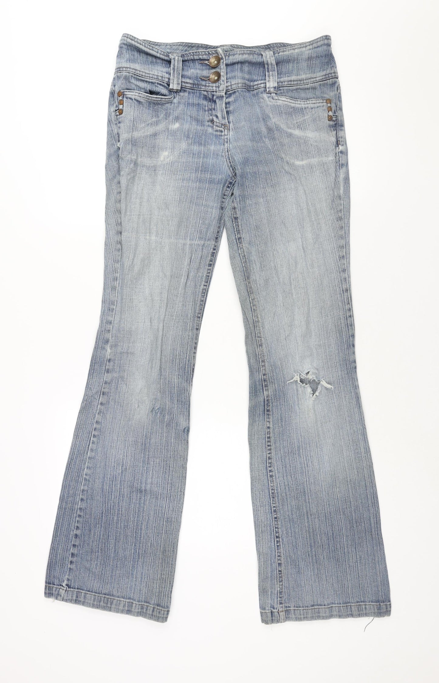 NEXT Womens Blue Cotton Flared Jeans Size 14 L33 in Regular Zip
