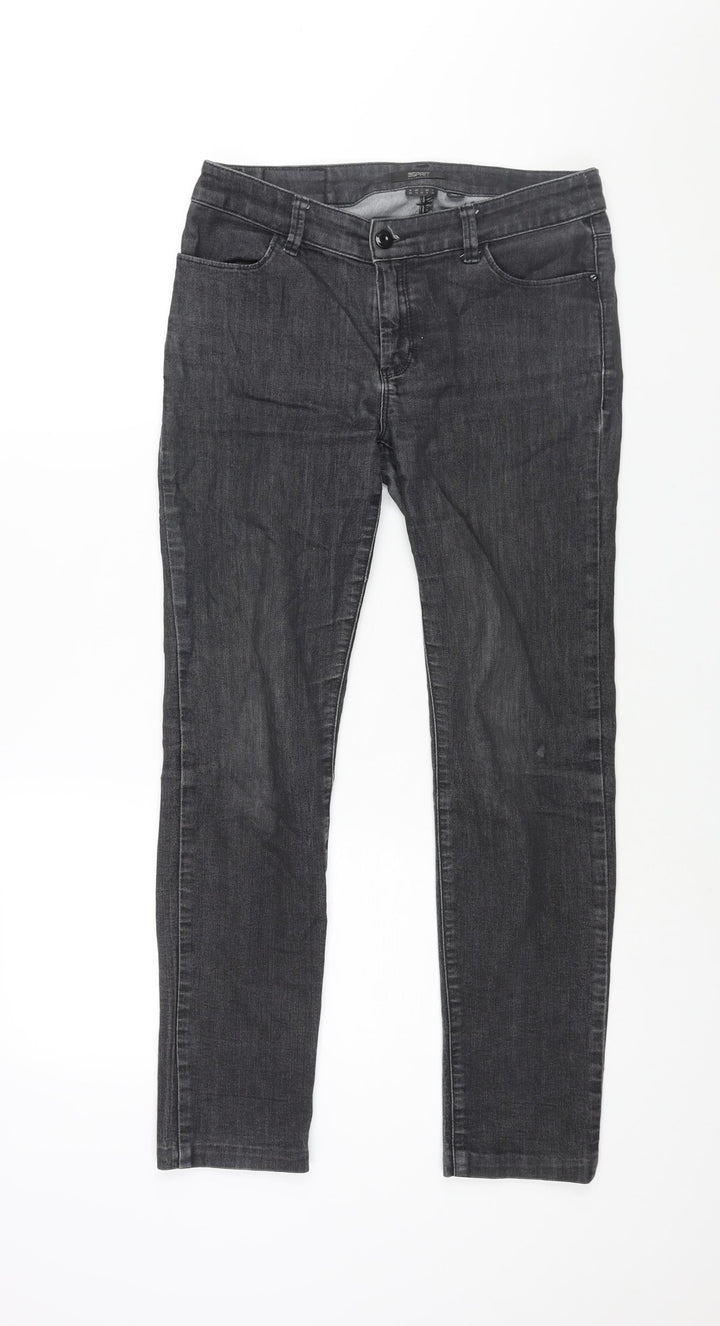 Esprit Womens Grey Cotton Skinny Jeans Size 10 L28 in Regular Zip - Sequin Detail