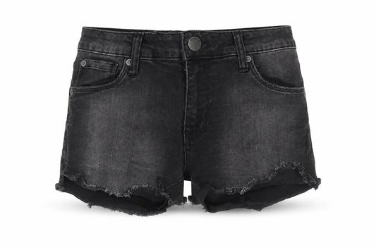 Front view of STS Blue women’s black cotton cut-off shorts, size UK 24, in regular zip