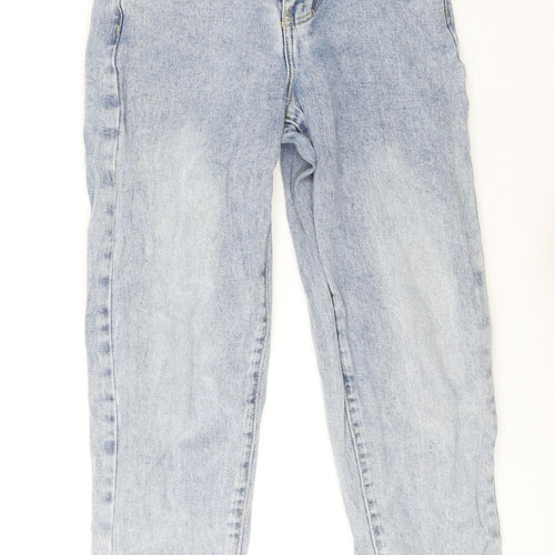 PRETTYLITTLETHING Womens Blue Cotton Tapered Jeans Size 4 L25 in Regular Zip