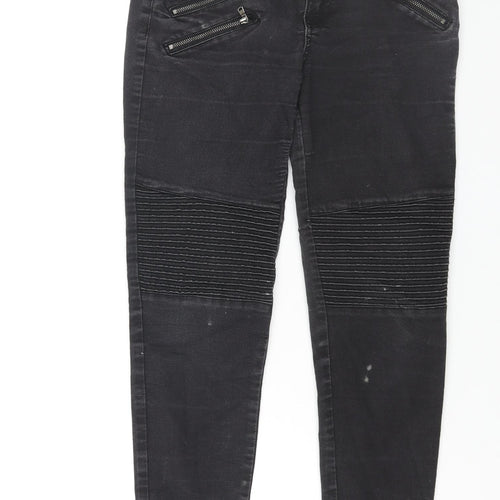 Zara Womens Black Cotton Skinny Jeans Size 12 L27 in Regular Zip - Zip Ribbed Detail