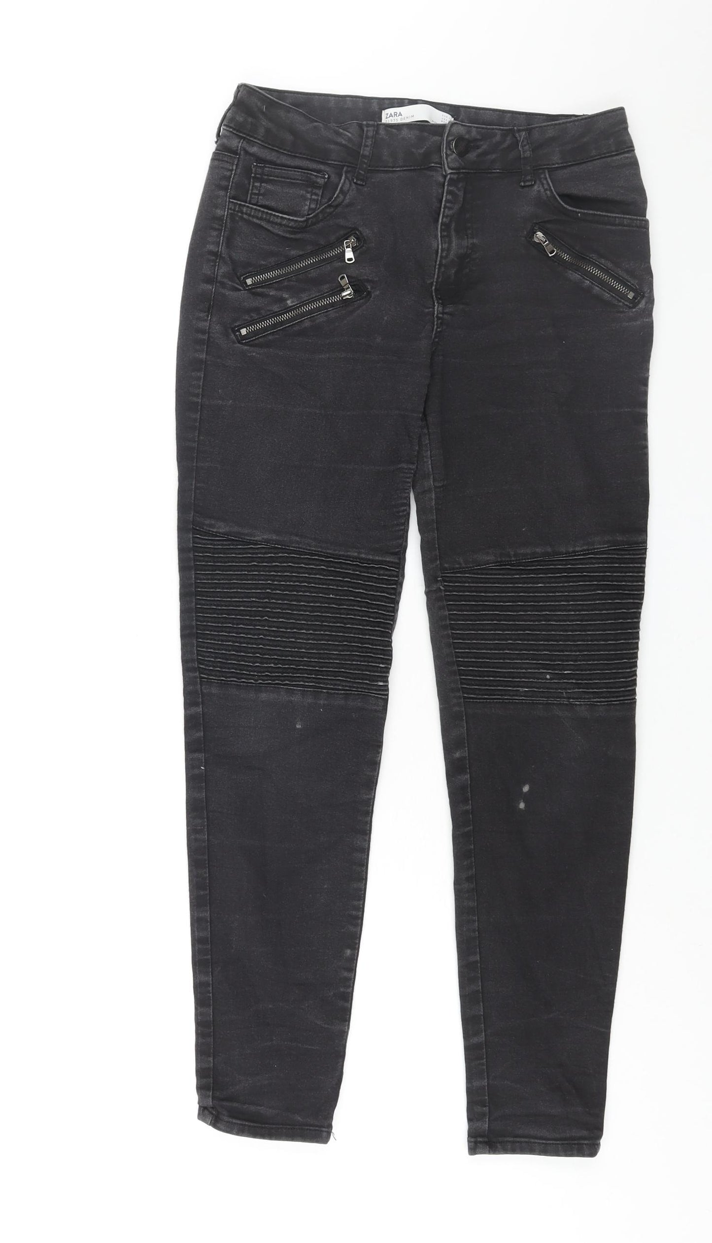 Zara Womens Black Cotton Skinny Jeans Size 12 L27 in Regular Zip - Zip Ribbed Detail