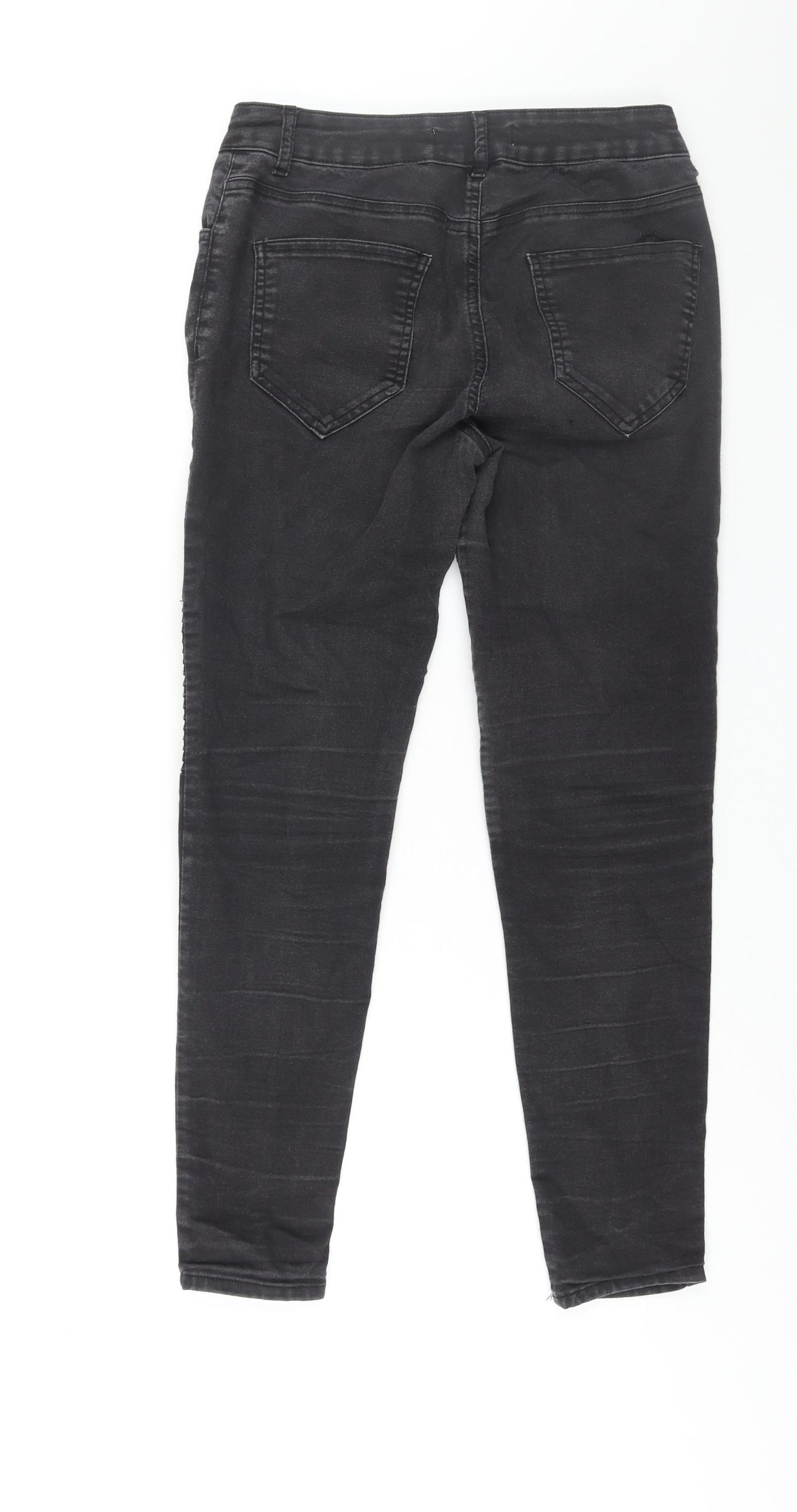 Zara Womens Black Cotton Skinny Jeans Size 12 L27 in Regular Zip - Zip Ribbed Detail