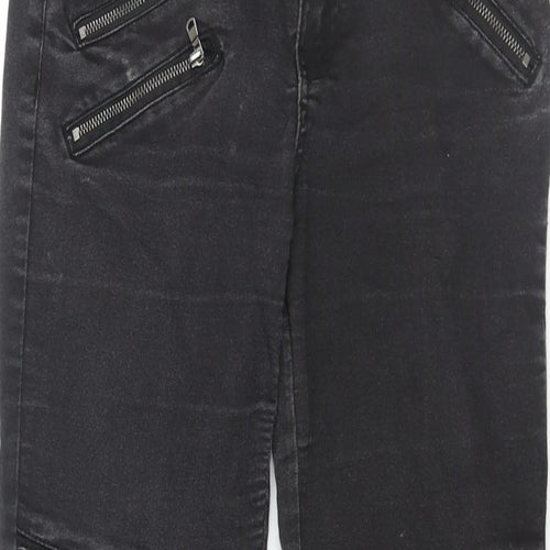 Zara Womens Black Cotton Skinny Jeans Size 12 L27 in Regular Zip - Zip Ribbed Detail