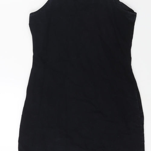 Boohoo Womens Blue Cotton Pinafore/Dungaree Dress Size 10 Square Neck Zip