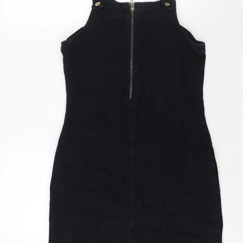 Boohoo Womens Blue Cotton Pinafore/Dungaree Dress Size 10 Square Neck Zip