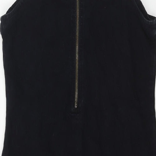 Boohoo Womens Blue Cotton Pinafore/Dungaree Dress Size 10 Square Neck Zip