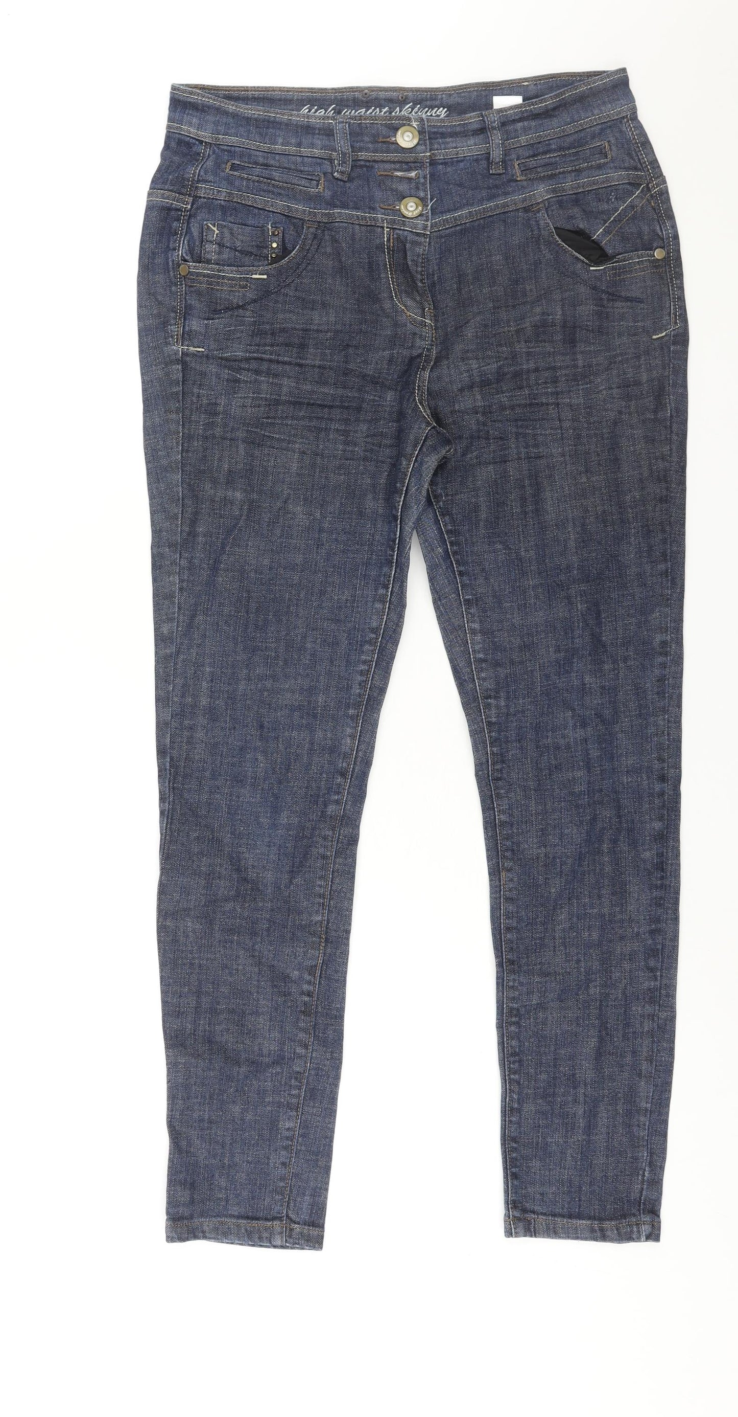 NEXT Womens Blue Cotton Skinny Jeans Size 14 L29 in Regular Zip