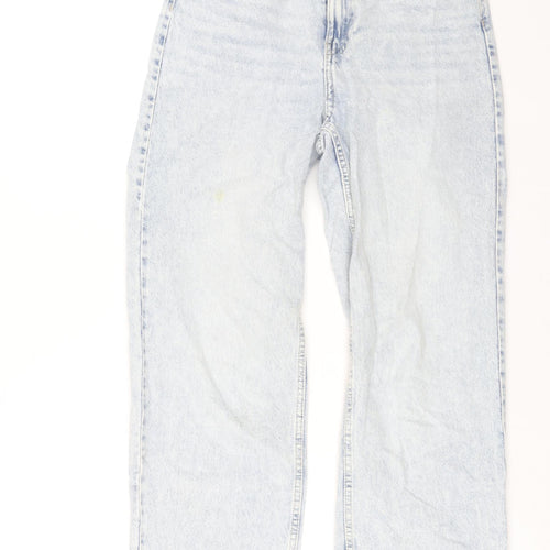 H&M Womens Blue Cotton Wide-Leg Jeans Size 10 L30 in Regular Zip