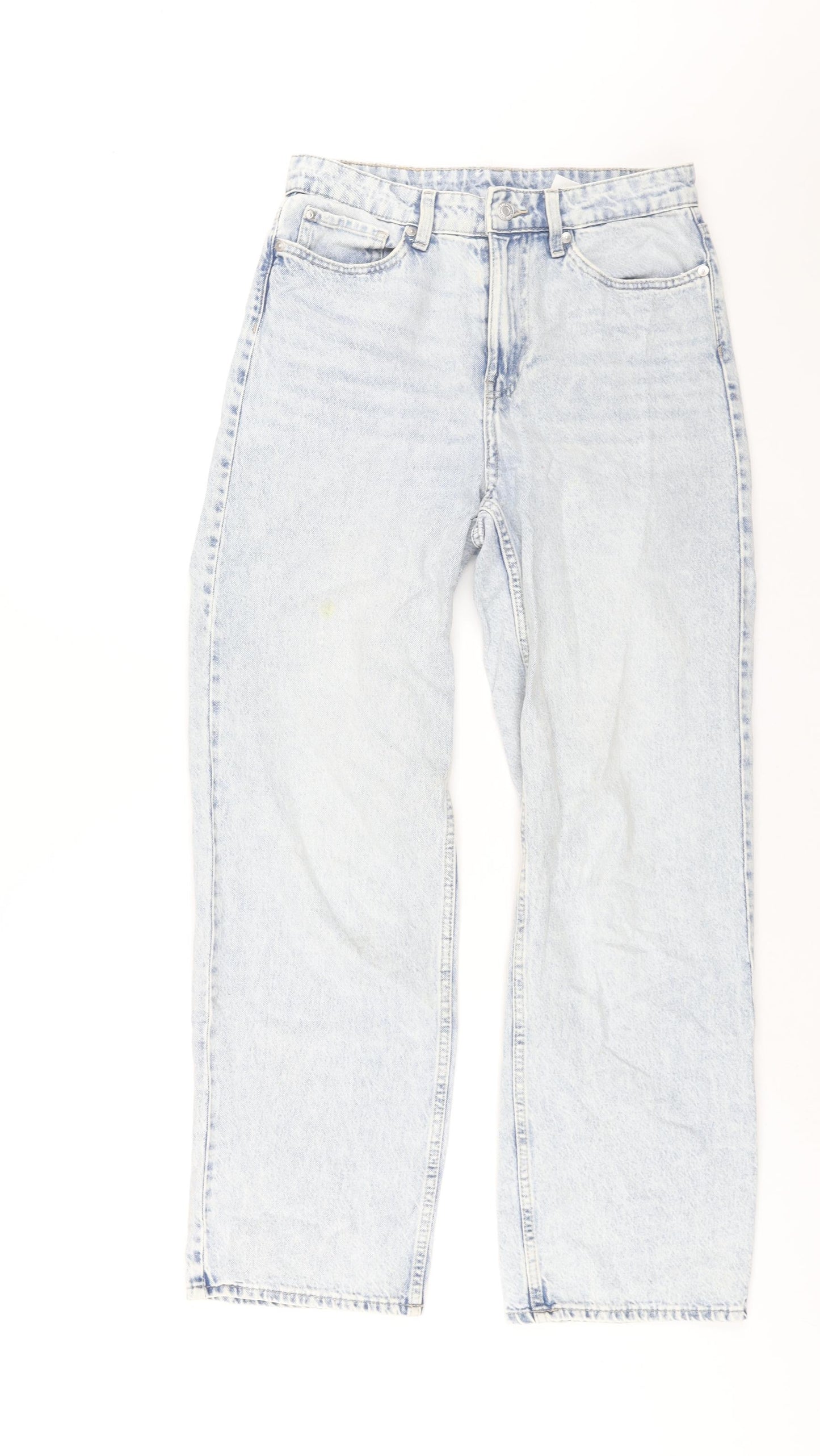 H&M Womens Blue Cotton Wide-Leg Jeans Size 10 L30 in Regular Zip
