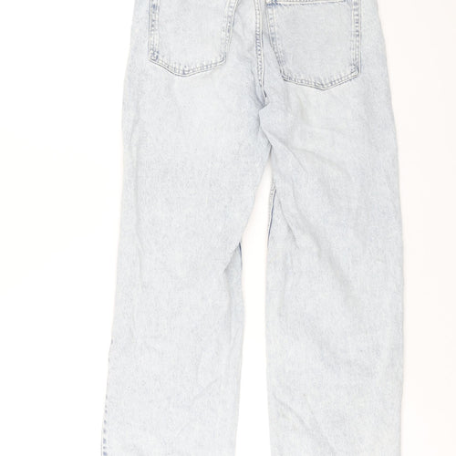 H&M Womens Blue Cotton Wide-Leg Jeans Size 10 L30 in Regular Zip