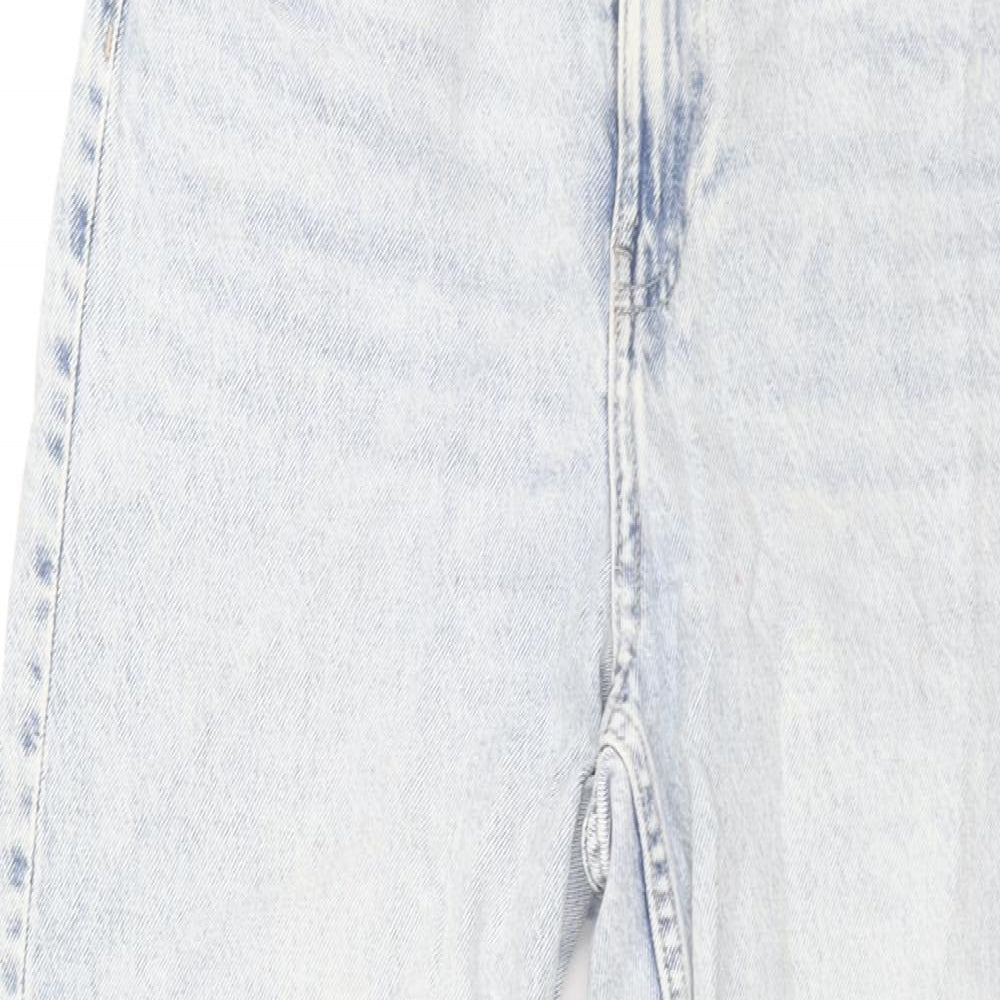 H&M Womens Blue Cotton Wide-Leg Jeans Size 10 L30 in Regular Zip