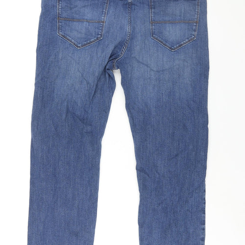 Marks and Spencer Mens Blue Cotton Straight Jeans Size 38 in L29 in Regular Zip