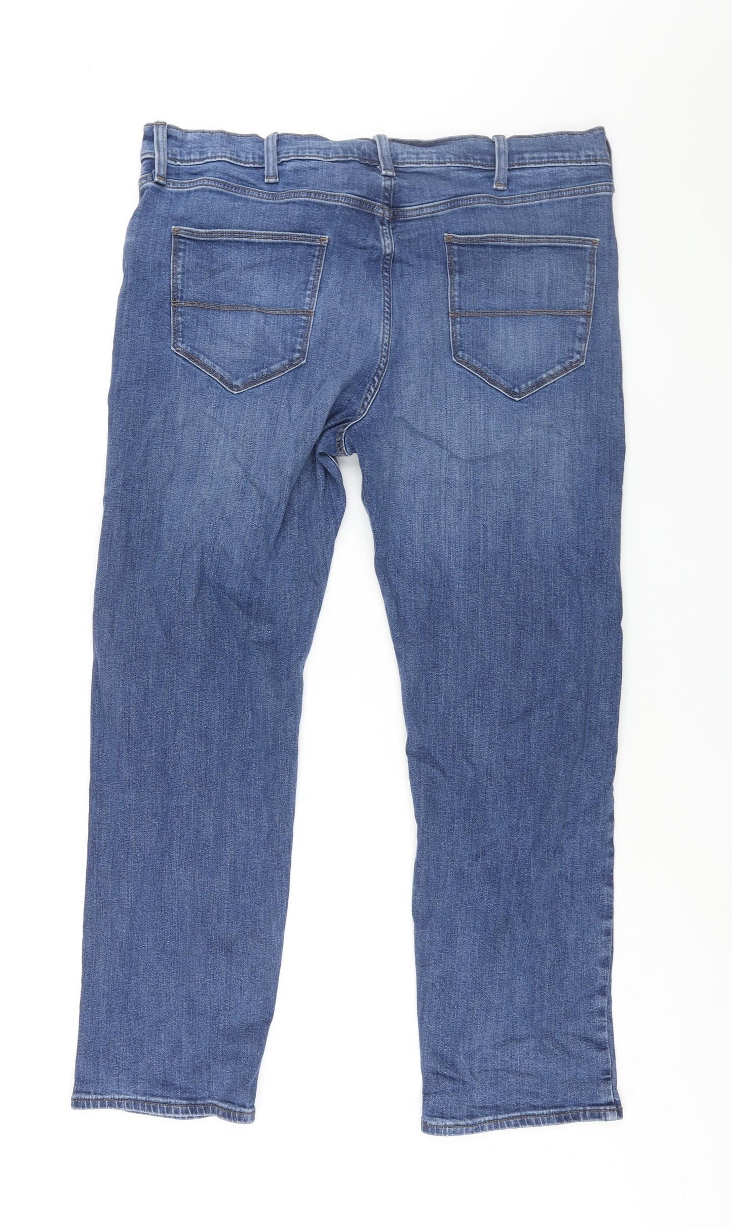 Marks and Spencer Mens Blue Cotton Straight Jeans Size 38 in L29 in Regular Zip