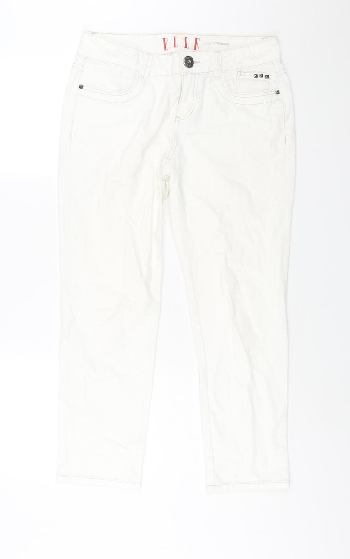 ELLE Womens White Cotton Straight Jeans Size 12 L27 in Regular Zip
