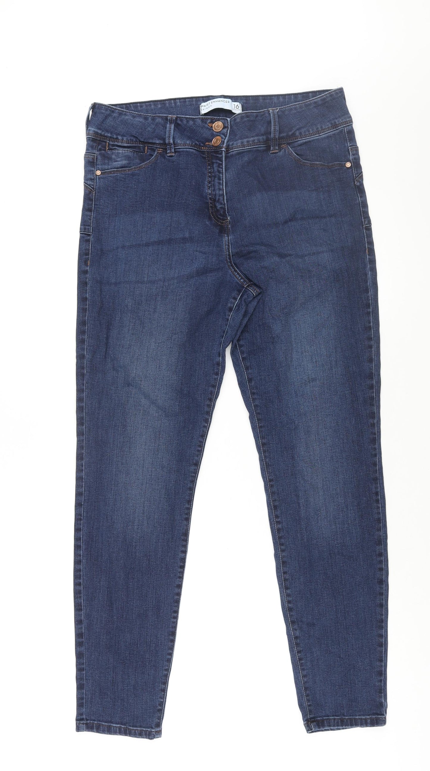NEXT Womens Blue Cotton Skinny Jeans Size 16 L30 in Regular Zip