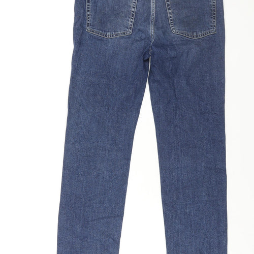 Marks and Spencer Womens Blue Cotton Straight Jeans Size 12 L31 in Regular Zip - Rhinestone Detail