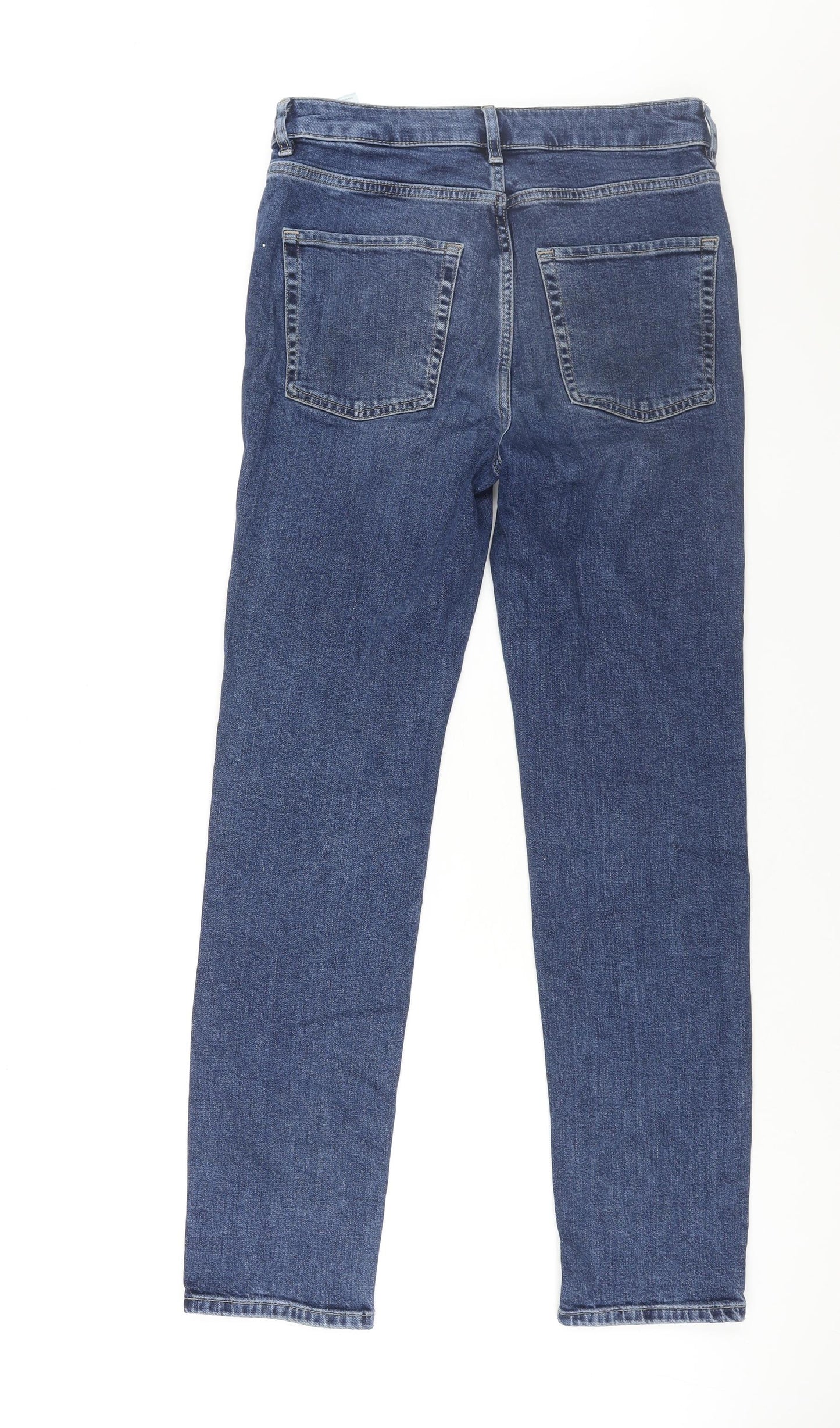 Marks and Spencer Womens Blue Cotton Straight Jeans Size 12 L31 in Regular Zip - Rhinestone Detail