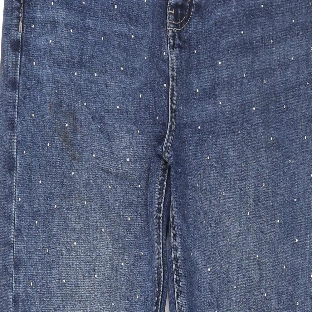 Marks and Spencer Womens Blue Cotton Straight Jeans Size 12 L31 in Regular Zip - Rhinestone Detail