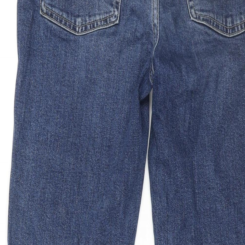 Marks and Spencer Womens Blue Cotton Straight Jeans Size 12 L31 in Regular Zip - Rhinestone Detail