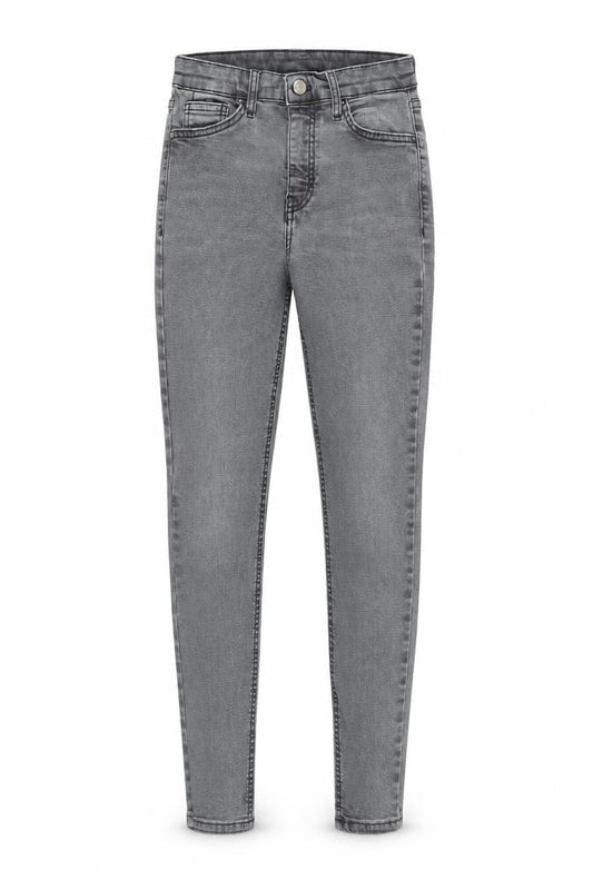 Front view of Topshop women’s grey cotton skinny jeans, size UK 24, in, 24-inch leg regular zip